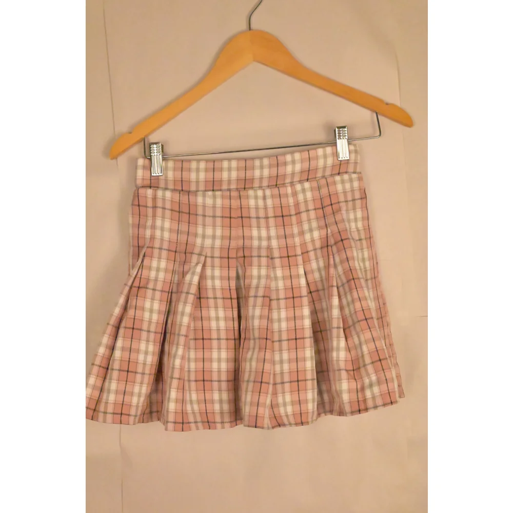 Women's O. Vianca Pink Plaid Pleated Mini Skirt S